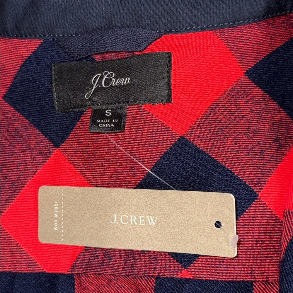 J.CREW buffalo check flannel shirt-jacket in red and black/navy blue SMALL NWT